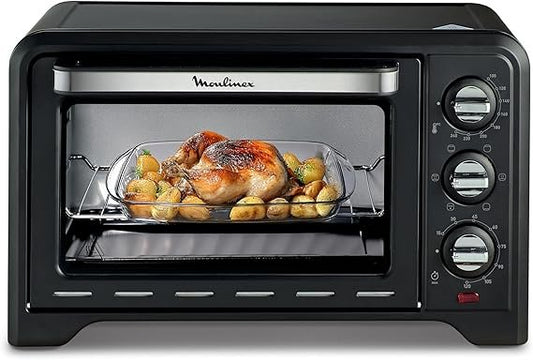 Moulinex Optimo OX444810 Elektrischer Mini-Backofen – 19L, 6 Kochmodi, Umluftfunktion, 240°C Thermostat, 120 Min Timer, Grill & Frittierfunktion (Schwarz)
