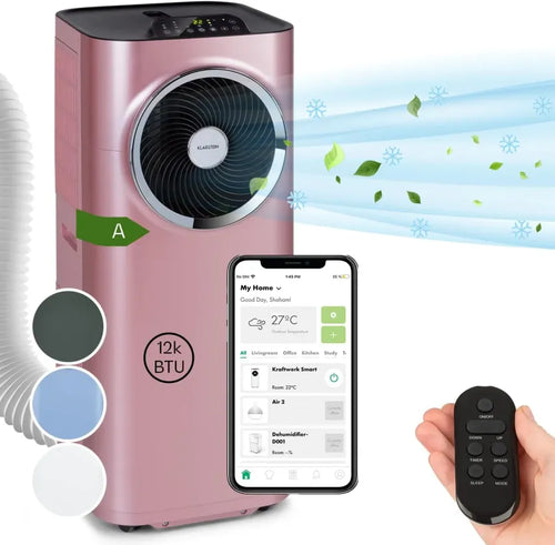 Klarstein Mobile Klimaanlage mit Abluftschlauch, 5-in-1 Klimagerät, Ventilator, Luftentfeuchter, Luftreiniger & Nachtmodus, App-Steuerung, Kleine & Portable, für Wohnung & Büro