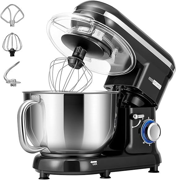 VIVOHOME 5,7L Küchenmaschine – 1500W, 10 Geschwindigkeiten, professionelle Küchenmaschine mit Edelstahl-Schüssel, Schneebesen, Knethaken und Rührhaken (Schwarz)
