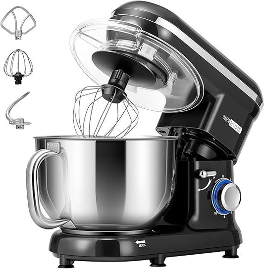 VIVOHOME 5,7L Küchenmaschine – 1500W, 10 Geschwindigkeiten, professionelle Küchenmaschine mit Edelstahl-Schüssel, Schneebesen, Knethaken und Rührhaken (Schwarz)