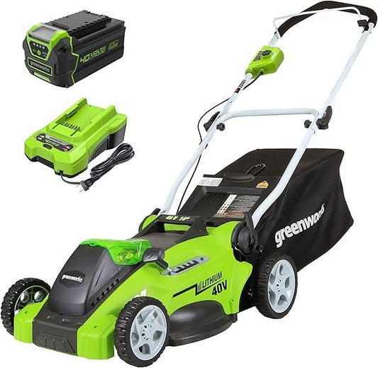 Greenworks 40V 16″ Akku-Rasenmäher – Push-Mäher mit 4,0 Ah Akku, Startknopf & 1/3 Acre Reichweite