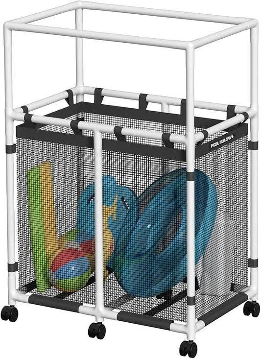 Pool Aufbewahrungskorb aus Kunststoff – Schwimmnudel- und Spielzeug-Organizer für Schwimmzubehör, Handtücher & Schwimmhilfen – Netz-Design, Basic & Profi Stil
