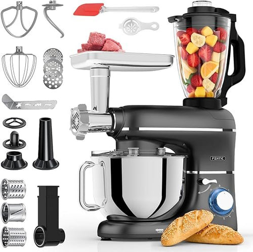 6-in-1 Küchenmaschine 2000W – Multifunktionaler Pastry Processor mit 6,2L Schüssel, 1,5L Zerkleinerer, Fleischwolf & Zubehör (Schwarz)