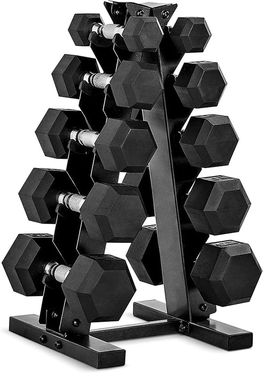 CAP Gummierte Hex-Hantel Set mit Ablageständer – 100 bis 210 lb Kurzhantel-Set mit platzsparendem Vertikalständer für Home Gym Krafttraining