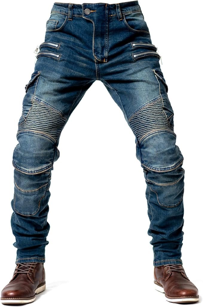 Herren Motorradjeans – Sturzfeste Motorradhose mit geradem Bein, 4-fachem Protektoren-Schutz, Racing Biker Jeans