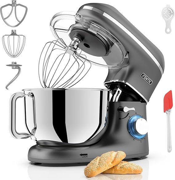 2000W Küchenmaschine mit 6,2L Edelstahl-Schüssel – Pastry Mixer mit Schneebesen, Knethaken und Flachrührer, inkl. Zubehör (Anthrazit)