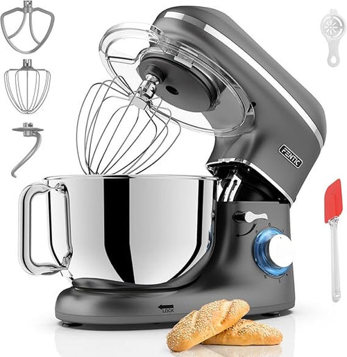2000W Küchenmaschine mit 6,2L Edelstahl-Schüssel – Pastry Mixer mit Schneebesen, Knethaken und Flachrührer, inkl. Zubehör (Anthrazit)