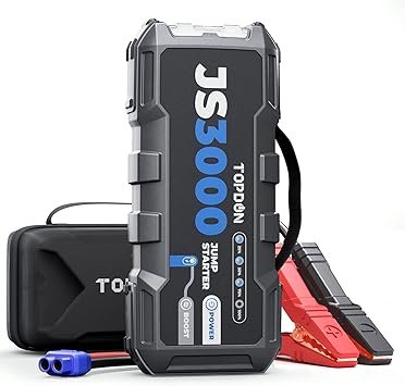 TOPDON JS3000 Starthilfe Powerbank 3000A – 24.000 mAh Jump Starter für Benzin- und Dieselmotoren bis 9L/7L, Auto-Batterie Booster, USB-Schnellladen, LED-Taschenlampe