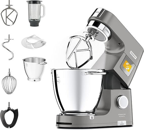 Kenwood Titanium Chef Patissier XL KWL90.034SI – 1400W Küchenmaschine mit integrierter Waage, 2 Schüsseln, K-Haken, Knethaken, Schneebesen & Soft-Beater (Silber)