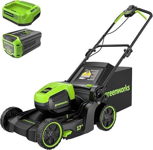 Greenworks 60V 17″ Akku-Rasenmäher – Bürstenlos, 2-in-1 Mulchen & Fangen, inkl. 4,0Ah Akku & 3A Ladegerät