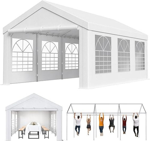Homall Partyzelt 3 x 6 m – Metallrahmen Gartenpavillon, wasserdichtes Eventzelt mit 560 g/m² PE-Plane, UV-Schutz 50+, inkl. 18 Erdnägel & 4 Abspannseile (Weiß)