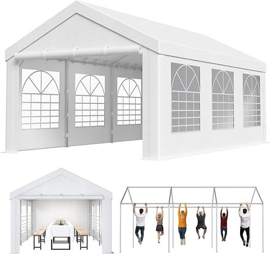 Homall Partyzelt 3 x 6 m – Metallrahmen Gartenpavillon, wasserdichtes Eventzelt mit 560 g/m² PE-Plane, UV-Schutz 50+, inkl. 18 Erdnägel & 4 Abspannseile (Weiß)