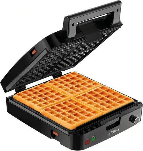 KRUPS Belgisches Waffeleisen für 4 Waffeln – 1200 W, Edelstahl, 5 Bräunungsstufen, Herausnehmbare Backplatten