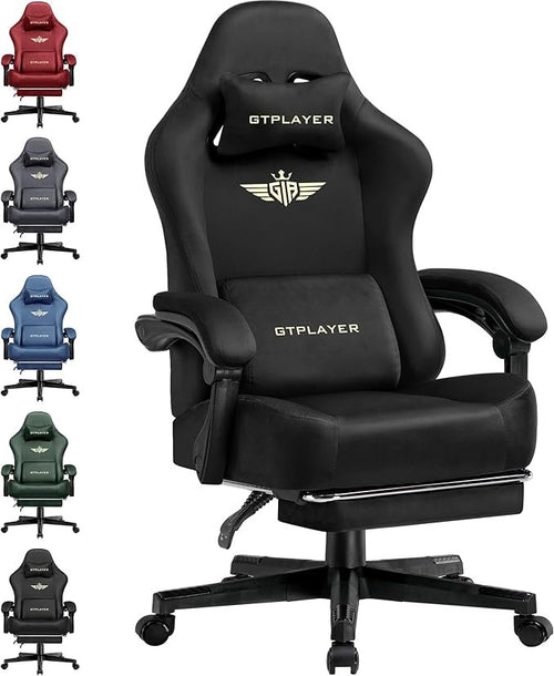 GTPLAYER Gaming-Stuhl – Ergonomischer Bürostuhl mit atmungsaktivem Stoff, 160° verstellbarer Rückenlehne, ausziehbarer Fußstütze, 180 kg Belastbarkeit (Schwarz)
