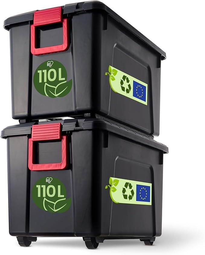 Iris Ohyama SIA-60 Power Box Aufbewahrungsboxen 3er-Set – Kunststoffboxen mit Deckel, Clip-Verschluss und Griffen