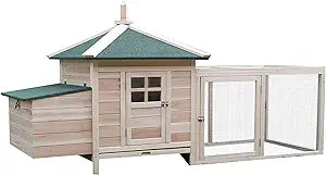 PawHut Holz-Hühnerstall 195 cm – Hühnerhaus mit Nistkasten, Auslauf, Rampe & Herausziehbarer Reinigungsschublade