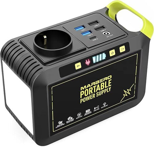 MARBERO Tragbare Powerstation 24.000 mAh (88,8 Wh) – Mobiler Stromgenerator mit 80 W 220 V Steckdose, USB-C, LED-Licht, Notstrom-Akku für Camping, Reisen & Zuhause
