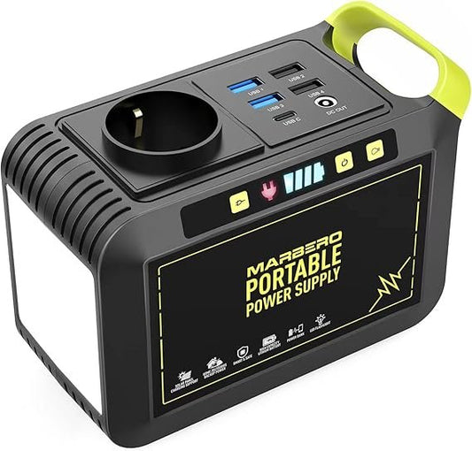 MARBERO Tragbare Powerstation 24.000 mAh (88,8 Wh) – Mobiler Stromgenerator mit 80 W 220 V Steckdose, USB-C, LED-Licht, Notstrom-Akku für Camping, Reisen & Zuhause