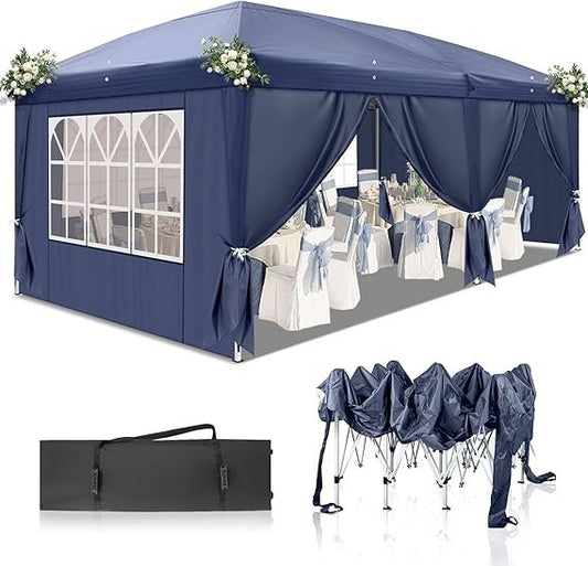 Faltpavillon 3 x 6 m – Wasserdichtes Partyzelt, stabil & winterfest, UV-Schutz 50+, 420D Oxford, höhenverstellbar, Garten- & Campingzelt (Blau)