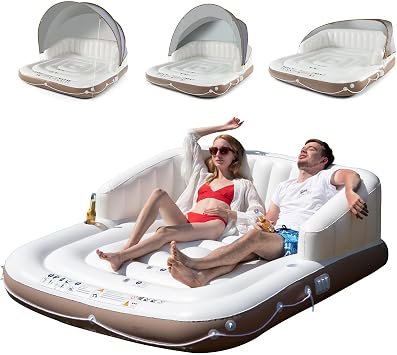 LIFEZEAL aufblasbare Lounge mit abnehmbarem Sonnendach – 180 x 180 x 160 cm, schwimmende Pool-Insel / Luftsofa für Erwachsene, bis 200 kg Tragkraft