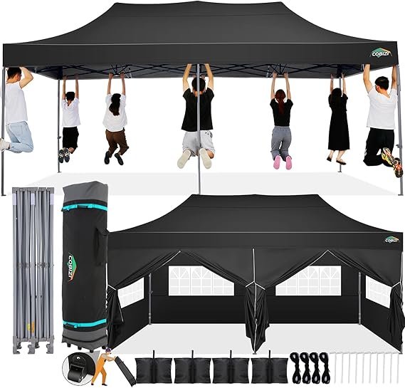 COBIZI Faltpavillon 3 x 6 m – Wasserdichtes Pop-Up Partyzelt mit Seitenwänden, stabil & winterfest, inkl. Tragetasche mit Rollen (Schwarz)