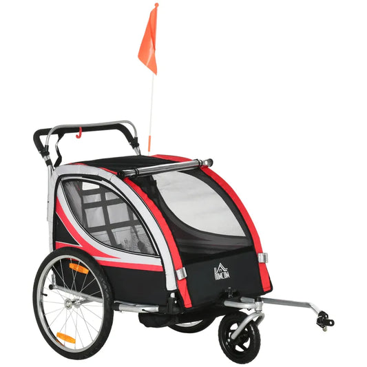 HOMCOM Kinderfahrradanhänger 2in1 Schiebewagen sichere Fahrt rot