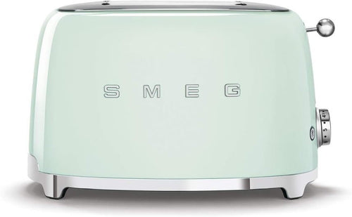 Smeg, 2×2 TSF01PGEU -Toaster, 2 Schlitze für 2 Scheiben, 6 Vergoldungsniveaus, Heizfunktion, Abtau- und Bagel- Funktion, Sammelschublade, 950W, Pastellgrün