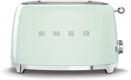 Smeg, 2×2 TSF01PGEU -Toaster, 2 Schlitze für 2 Scheiben, 6 Vergoldungsniveaus, Heizfunktion, Abtau- und Bagel- Funktion, Sammelschublade, 950W, Pastellgrün