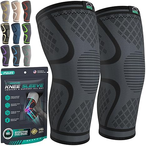 Modvel Kniebandagen 2er-Set – Kompressions-Kniebandagen für Damen & Herren, Knieorthese für Laufen, Fitness, Sport sowie Unterstützung bei Meniskus, ACL und Arthrose