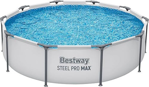 Bestway Steel Pro MAX Frame Pool – Rundpool ohne Pumpe, Ø 305 x 76 cm, Stahlrahmen Schwimmbecken, hellgrau