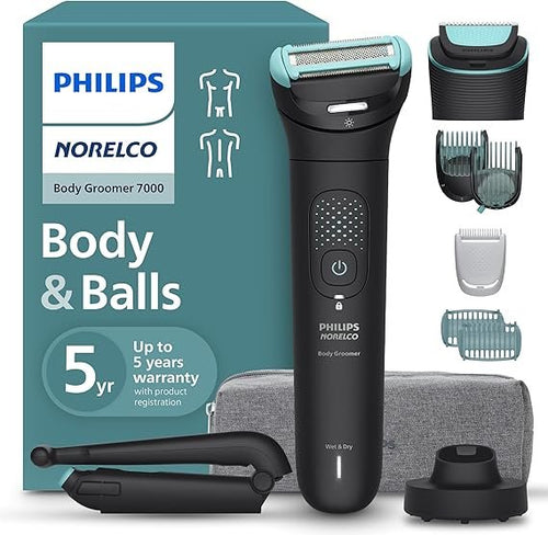Philips Norelco Body Groomer 7000 Series – Wasserdichter Ganzkörper-Trimmer für Männer, mit Reiseetui, Triple Protect Shave System & 2D Flex-Kopf (BG7490/50)