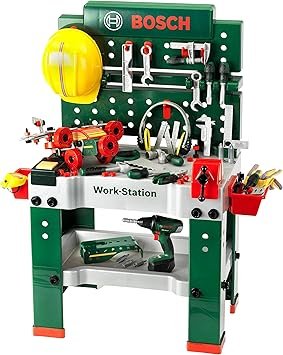 Klein Bosch Werkbank Nr. 1 (8485) – Kinder-Werkbank mit 150 Teilen, elektronischem Schraubendreher & Zubehör, 62 × 42 × 100 cm, ab 3 Jahren