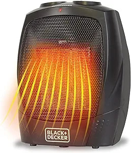 BLACK+DECKER Keramik-Heizlüfter – Kompakter Heizlüfter mit Thermostat, 2 Heizstufen & Ventilatorfunktion, Schwarz