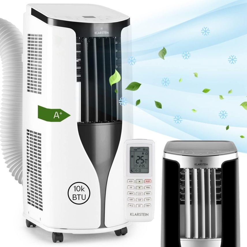 Klarstein Mobile Klimaanlage mit Abluftschlauch, 3-in-1 Klimagerät mit Ventilator & Luftentfeuchter, Kleine & Portable Klimaanlage für Wohnung & Büro,10000 BTU AC mit Niedrigem Verbrauch