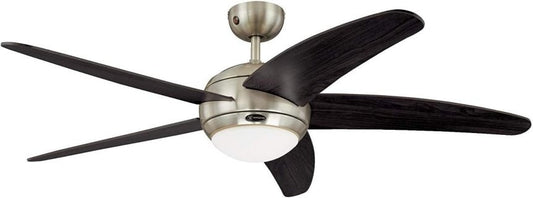 132 cm Deckenventilator Bendan 72220 mit Einzelleuchte und fünf Flügeln, Ausführung in seidenmattem Chrom mit Opalmilchglas