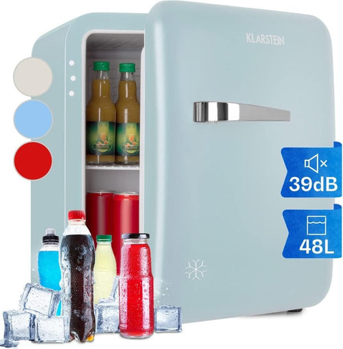 Klarstein Audrey Mini – kleiner Kühlschrank, kompakte Mini-Bar, freistehend, Kompressionskühlung, Fassungsvermögen, Kühlung: 0-10 °C, Mini-Kühlschrank mit 70 Liter Fassungsvermögen, rot