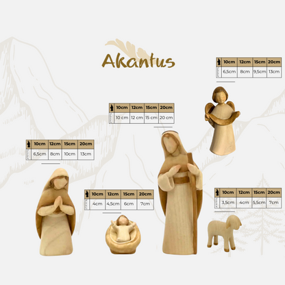 Krippenfiguren Set (15 Figuren) von Akantus bemalt mit Stall "Sternenschein" natur