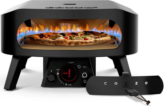 COZZE Gas-Pizzaofen CLASSIC Black Edition 34 cm (13″) – Mit rotierendem Pizzastein & Hitzeschild für perfekte Backergebnisse