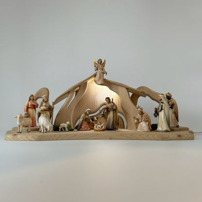 Krippenfiguren Set (11 Figuren) von Licht mit Stall "Heimatliebe" groß