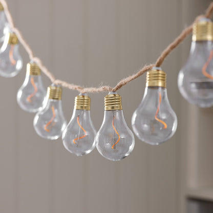 10er transparente Glühbirnen-LED-Lichterkette auf Naturseil mit Timer
