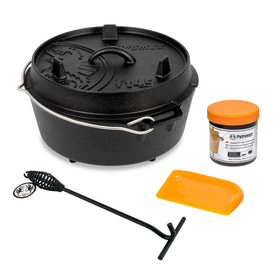 Dutch Oven FT4.5 Starter-Set – 4 Liter Feuertopf-Set für Outdoor-Kochen, Grillen und Camping