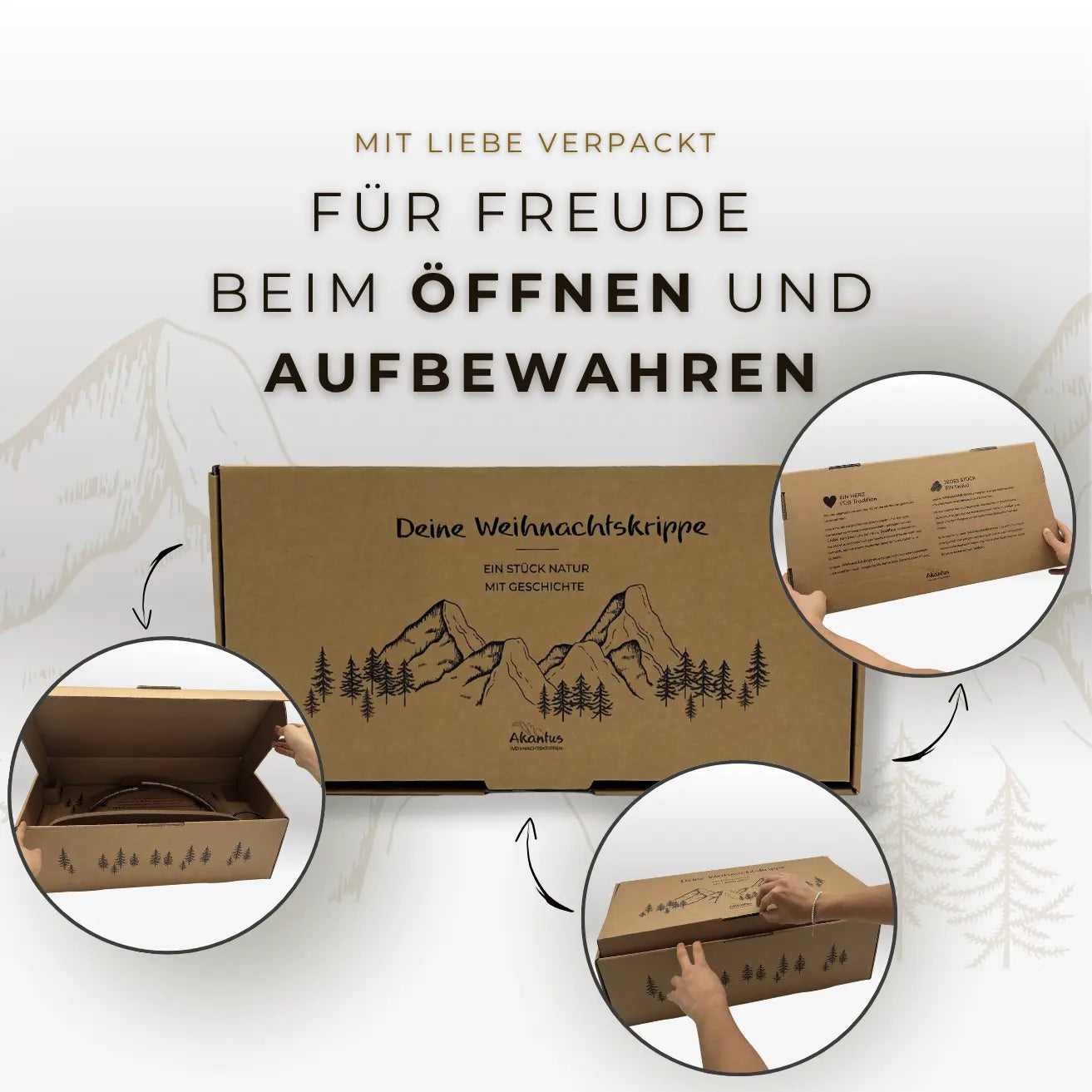 Heilige Familie (3 Figuren) von Akantus natur mit Stall "Sternenschein" dunkel