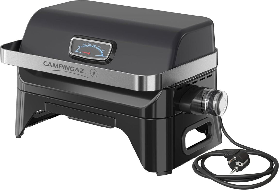 Campingaz Grill Attitude2go, Gasgrill Elektrogrill, Tischgrill, tragbarer Balkon-, Camping-Grill, mit Deckel, Thermometer und Gusseisen-Grillrost,1