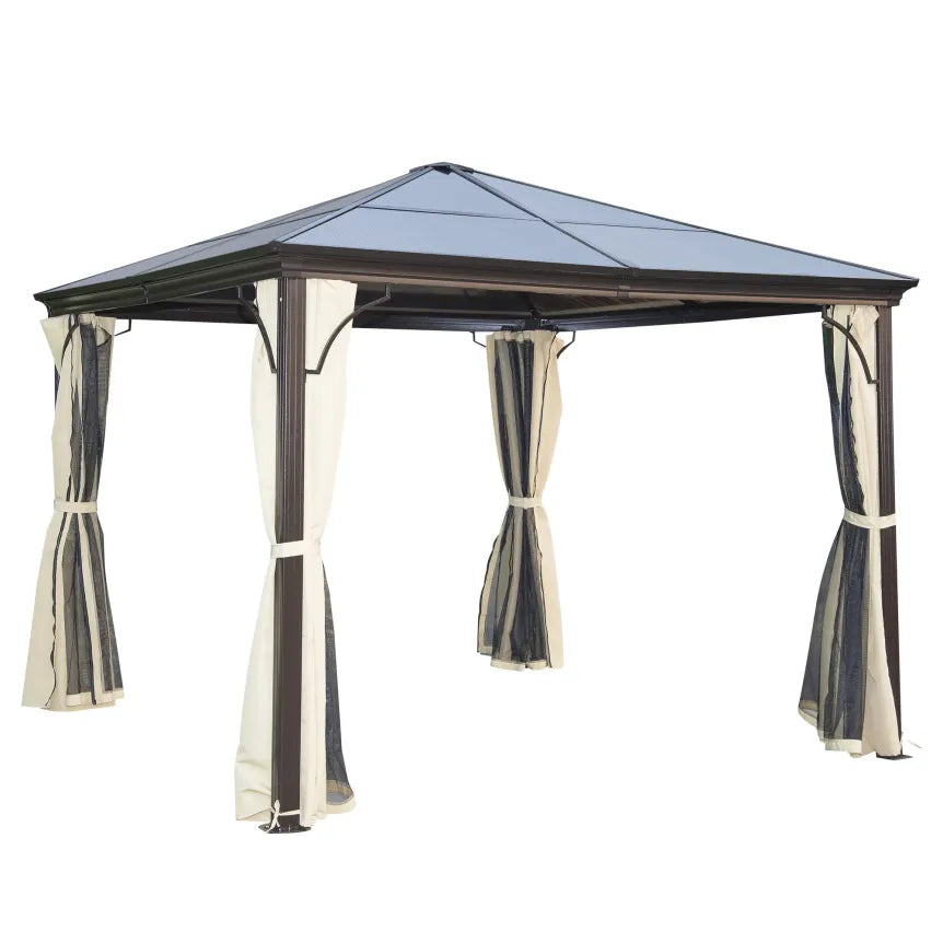 Outsunny Gartenpavillon Hardtop mit Polycarbonat-Dach Fliegennetz Alu 1