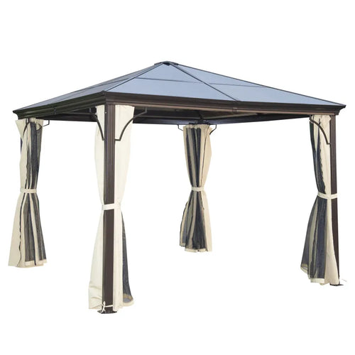 Outsunny Gartenpavillon Hardtop mit Polycarbonat-Dach Fliegennetz Alu 1