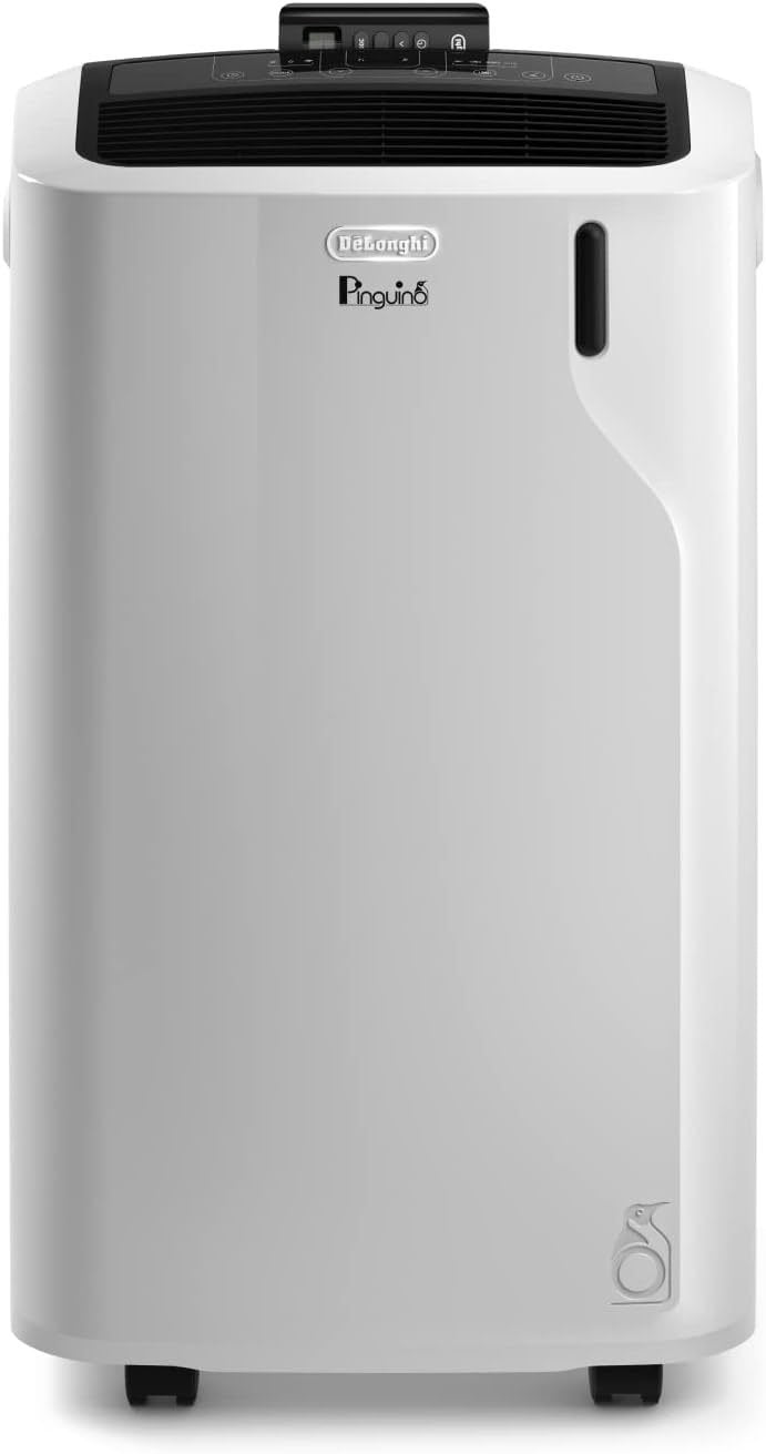De’Longhi Pinguino PAC EM93 Silent, Mobile Klimaanlage für Räume bis zu 90 m³, 10.500 BTU/h, 2,6 kW, 63 dB, Entfeuchtungsfunktion, Energieklasse A, 24h-Timer, Weiß