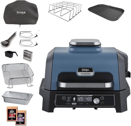 Ninja Woodfire Electric BBQ Grill & Smoker & Air Fryer, 7-in-1 Outdoor BBQ Grill, Air Fry, Smoke, Roast, Bake and more, Weather Resistant, Non-Stick, Portable, Electric, Grey/Black OG701EU