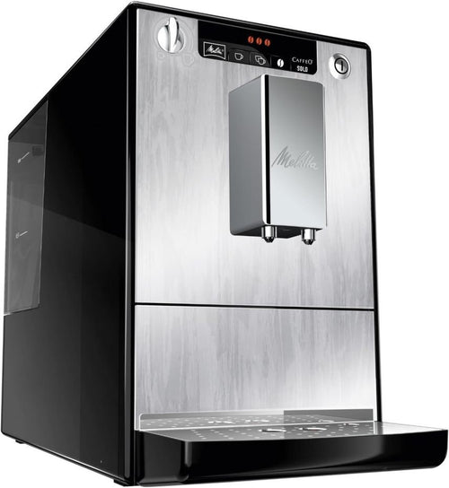 Melitta Solo – Kaffeevollautomat mit höhenverstellbarem Auslauf, kleine Kaffeemaschine mit abnehmbarem Wassertank, für z. B. Espresso oder Café Crème, silber