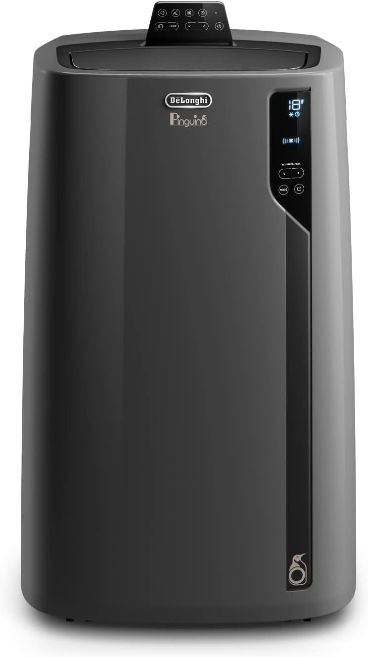 De’Longhi Pinguino PAC EL112 CST mobiles Klimagerät mit Abluftschlauch, Klimaanlage Für Räume bis 110 m³, Luftentfeuchter, Ventilationsfunktion, 24h-Timer, Schwarz