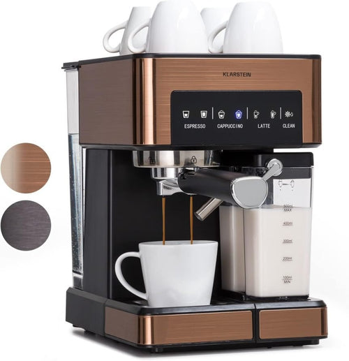 Klarstein Espresso Siebträgermaschine mit Milchaufschäumer, 1,8L Mini-Espressomaschine mit Siebträger, 20 Bar, Edelstahl, Klein, 0,5L Milchtank, 1350W Kaffeemaschine für Gemahlenen Kaffee 1